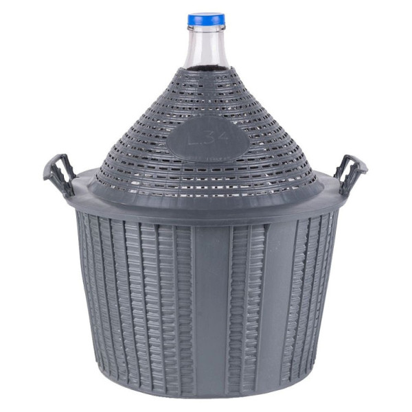 Demižon skleněný v plastovém koši 34l