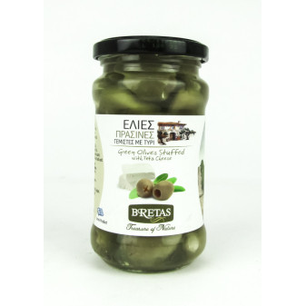 Olivy zelené v oleji plněné sýrem Feta/Myzithra bez pecky - Řecko - 290g