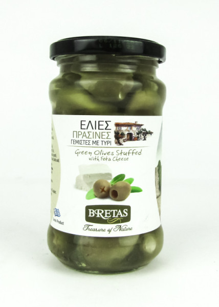 Olivy zelené v oleji plněné sýrem Feta/Myzithra bez pecky - Řecko - 290g