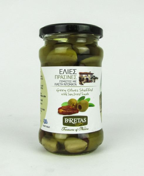 Olivy zelené v oleji plněné sušenými rajčaty bez pecky - Řecko - 290g